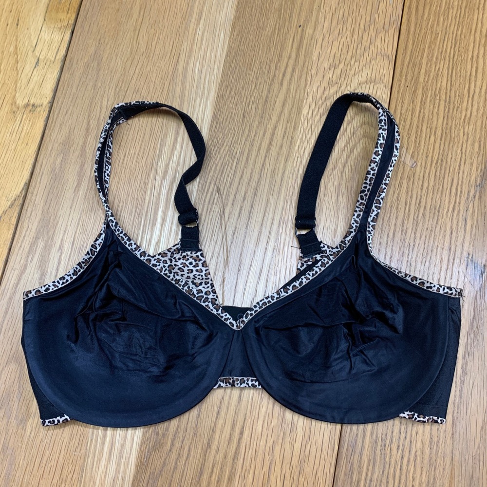 Olga Bra 35821‎ Womens Size 34DD Black Leopard Trim Full Coverage Unlined Comfy